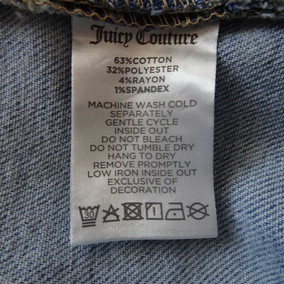 Juicy Couture Overalls Women's Size L Blue Denim Wide Leg Rhinestone Logo - Picture 10 of 10
